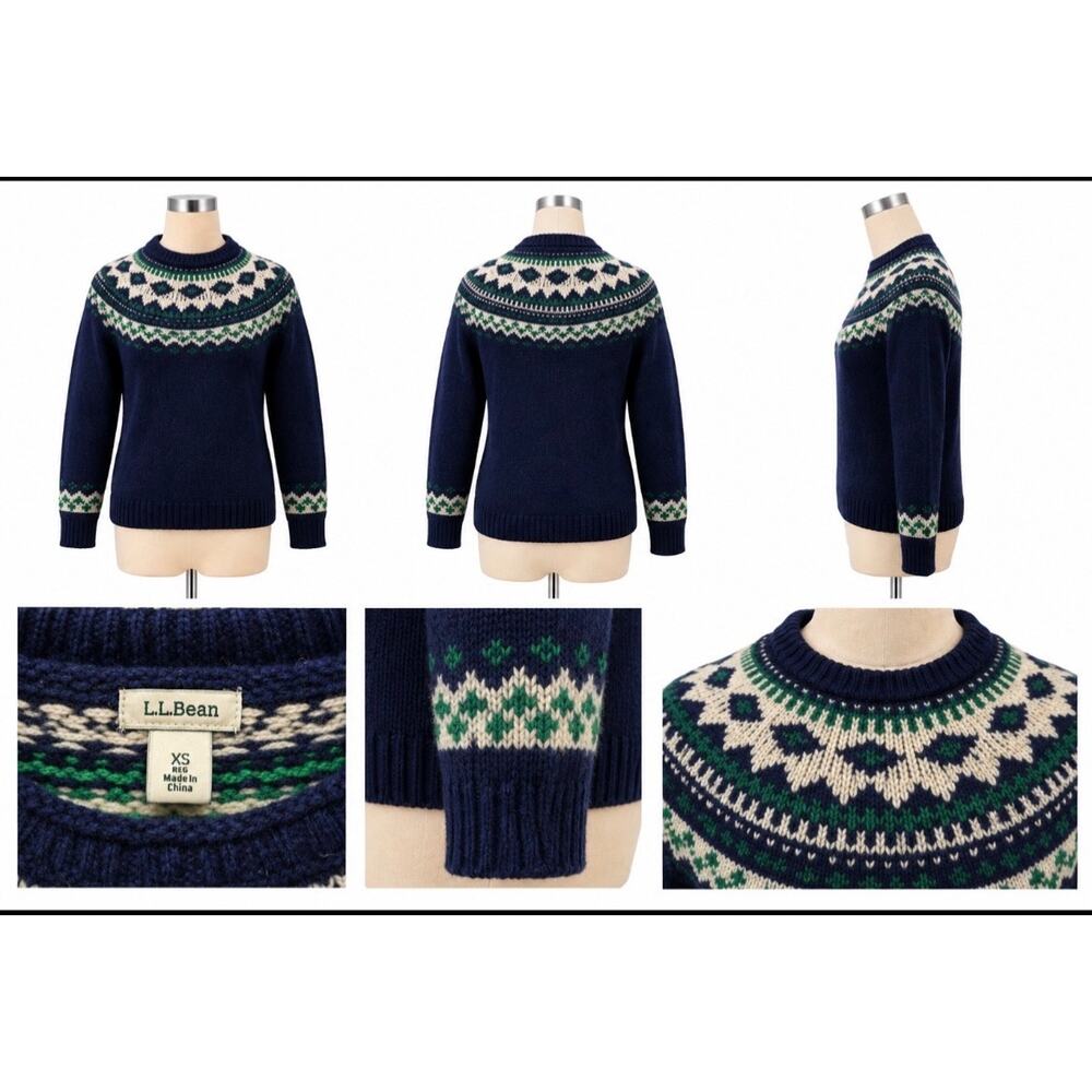 Vintage L.L. Bean Navy Blue Fair Isle Wool Sweater Women XS - Picture 6 of 7